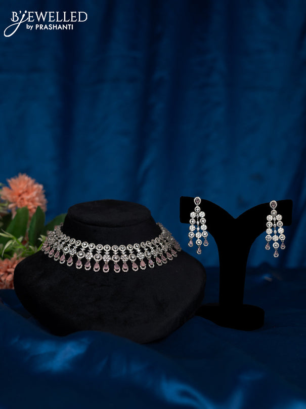 Zircon choker with baby pink and cz stones