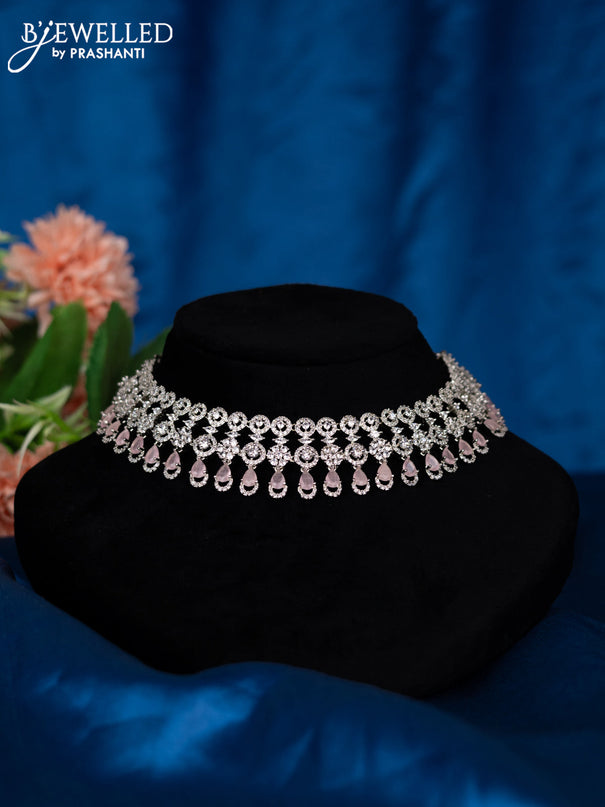 Zircon choker with baby pink and cz stones
