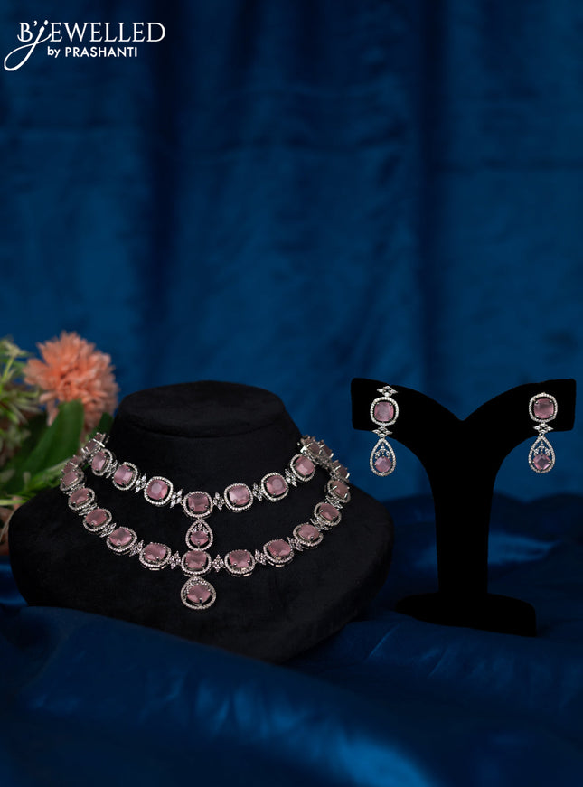 Zircon double layer choker with baby pink and cz stones