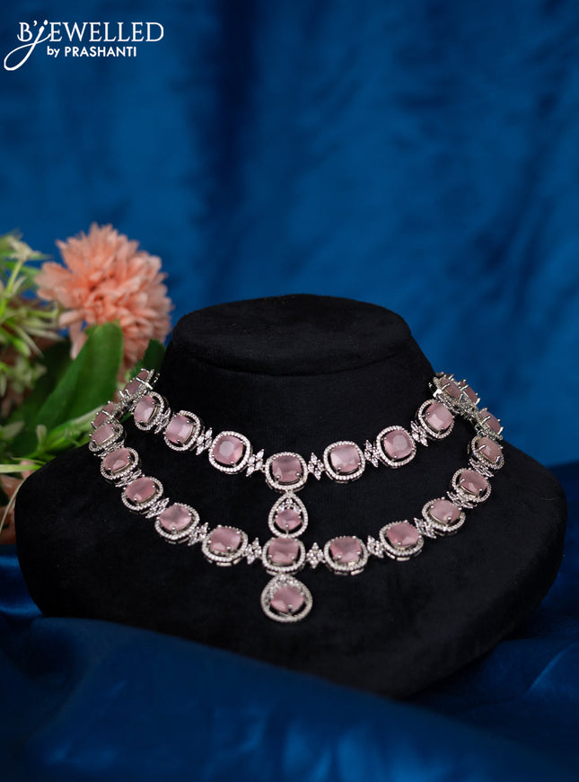 Zircon double layer choker with baby pink and cz stones