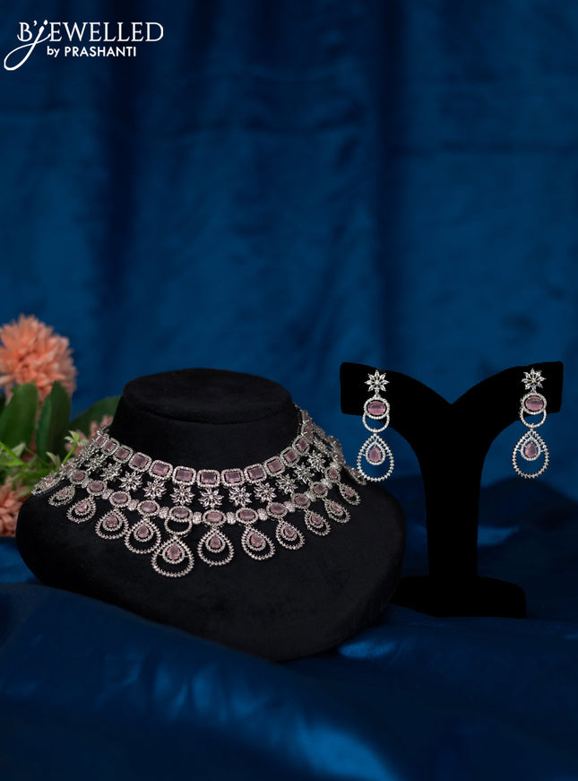 Zircon choker with baby pink and cz stones