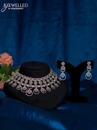 Zircon choker with baby pink and cz stones