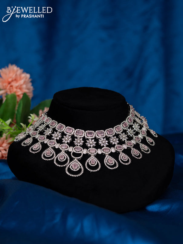 Zircon choker with baby pink and cz stones