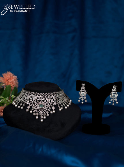 Zircon choker with mint green & cz stones and pearl hangings