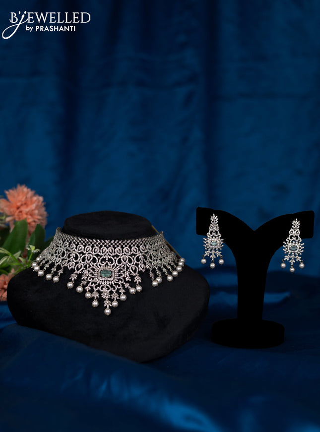 Zircon choker with mint green & cz stones and pearl hangings