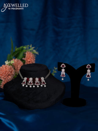 Zircon choker with ruby & cz stones and pearl hangings