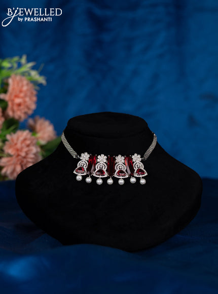 Zircon choker with ruby & cz stones and pearl hangings