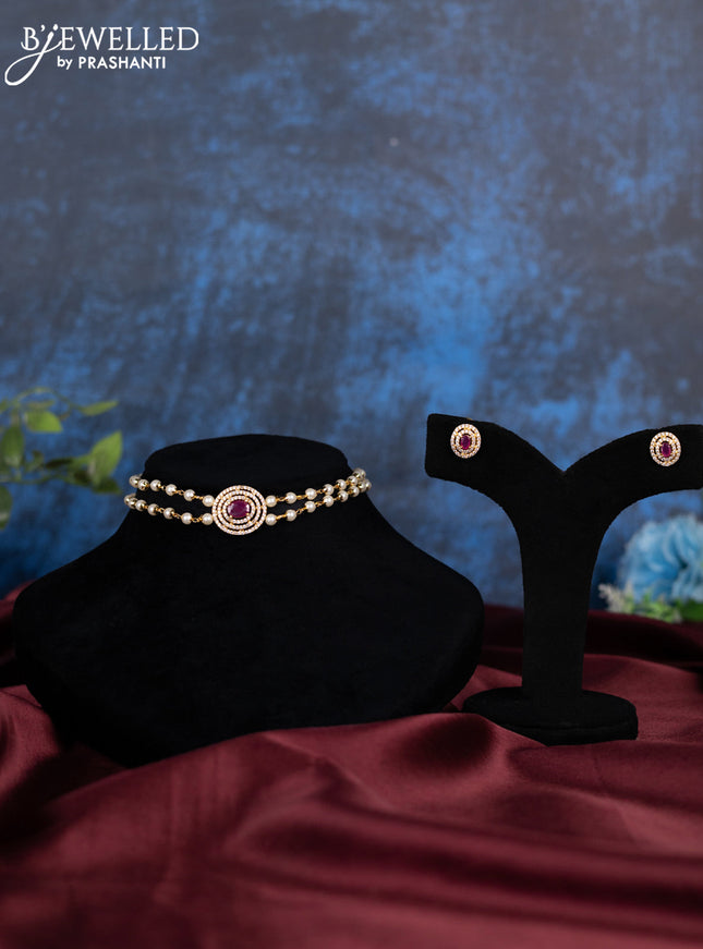Pearl choker with ruby and cz stones