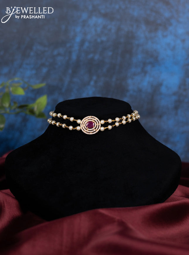 Pearl choker with ruby and cz stones