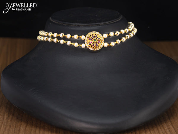 Pearl choker floral design with kemp and cz stones