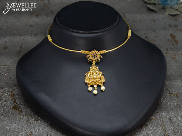 Antique ring type choker with kemp stones and lakshmi pendant