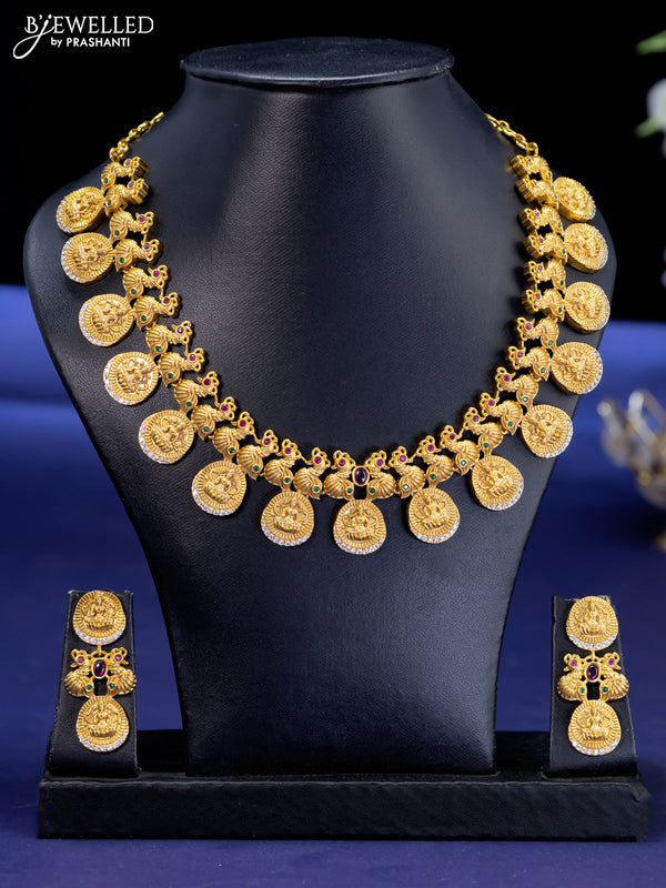 Antique necklace lakshmi kasu design with kemp and cz stones