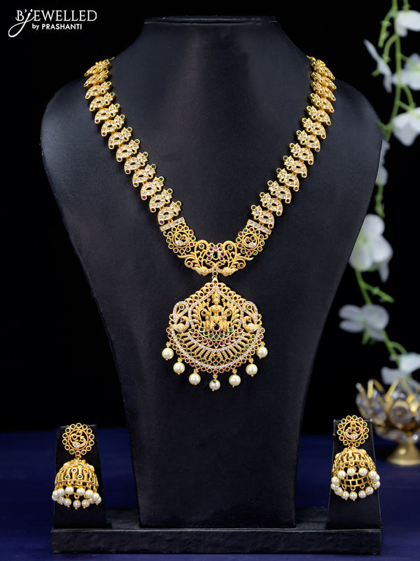Antique necklace kemp & cz stone with pearl hangings and lakshmi pendant