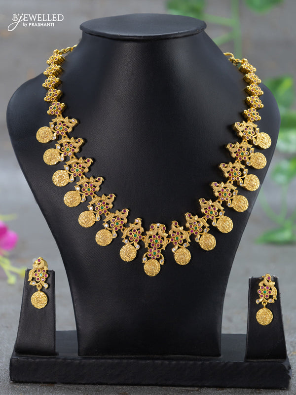 Antique necklace ramdarba design with kemp stones
