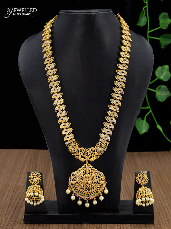 Antique haaram kemp and cz stone with lakshmi pendant