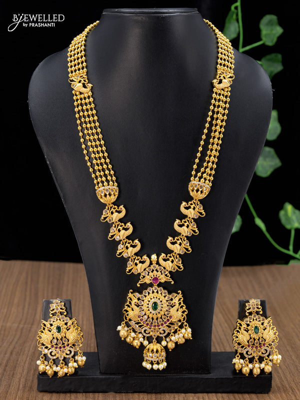 Antique haaram kemp and cz stone with golden beads hangings