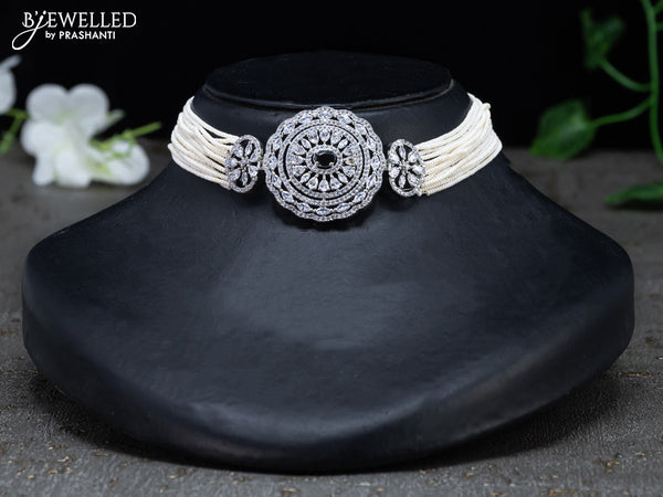 Pearl choker with black and cz stones