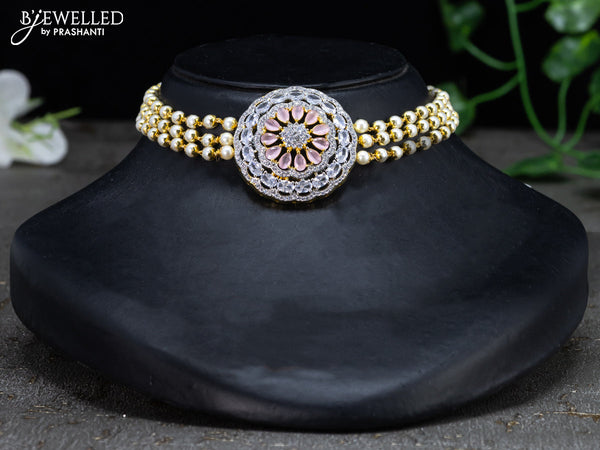 Pearl choker floral design with baby pink and cz stones