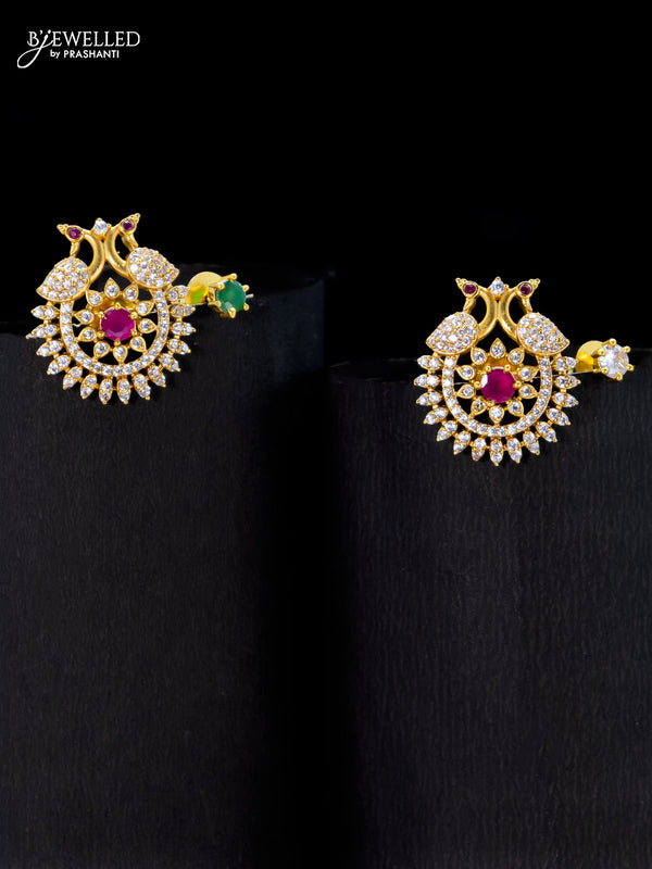 Antique earrings peacock design with kemp and cz stones