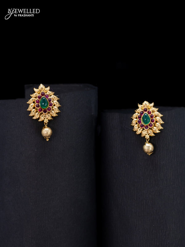 Antique earrings with kemp stones and golden beads hangings