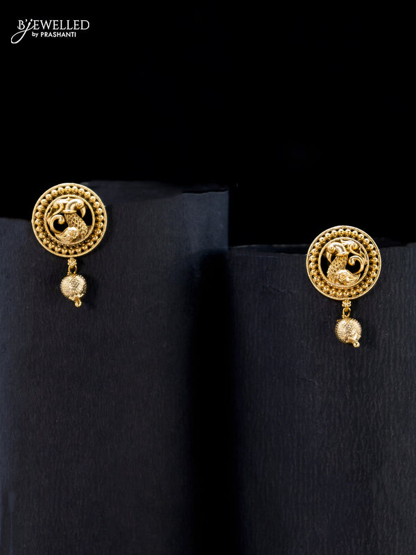 Antique earrings with peacock design and golden beads hangings