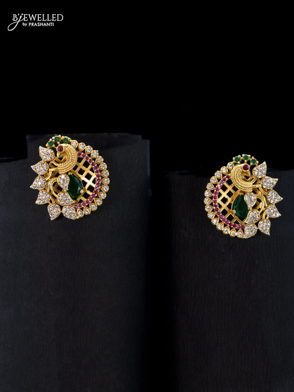 Antique earrings peacock design with kemp and cz stones