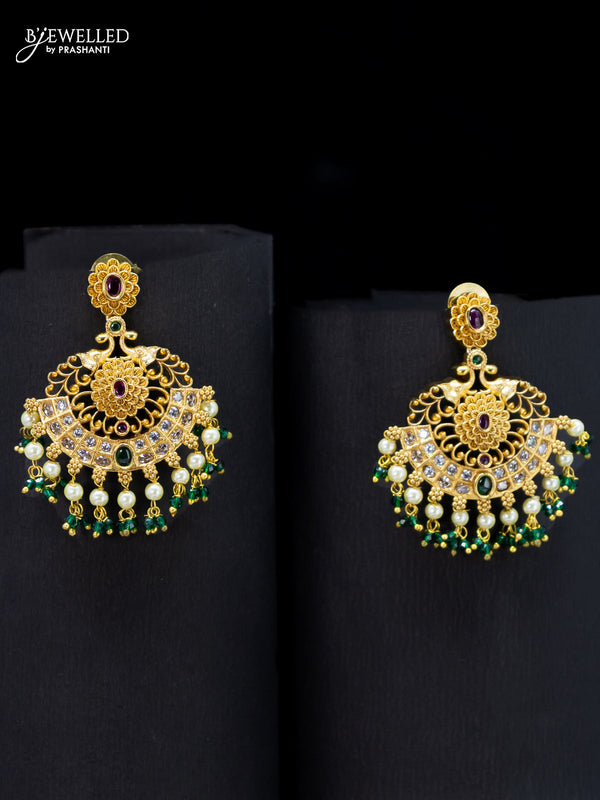 Antique earrings with kemp stones and beads hangings