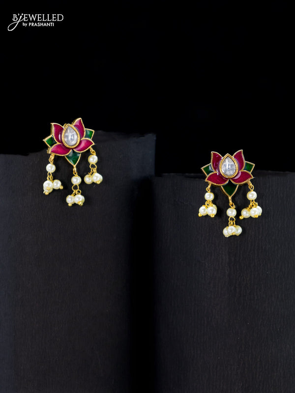 Antique earrings with minakari design and cz stones