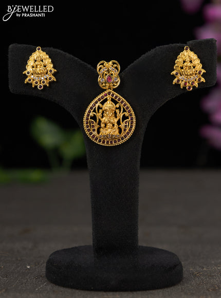 Antique pendant set lakshmi design with pink kemp stones