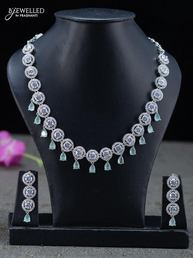 Zircon necklace with mint green and cz stones - {{ collection.title }} by Prashanti Sarees