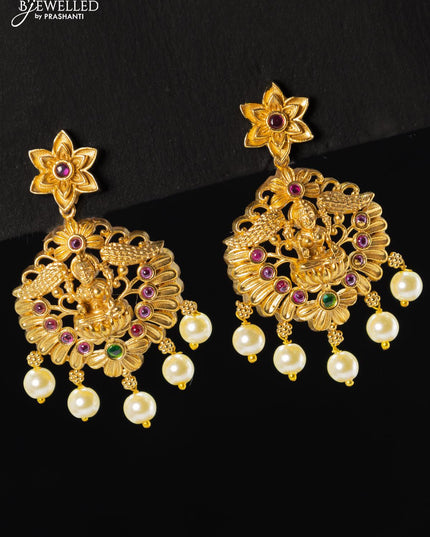 Antique earring lakshmi design with kemp stones and pearl hangings - {{ collection.title }} by Prashanti Sarees