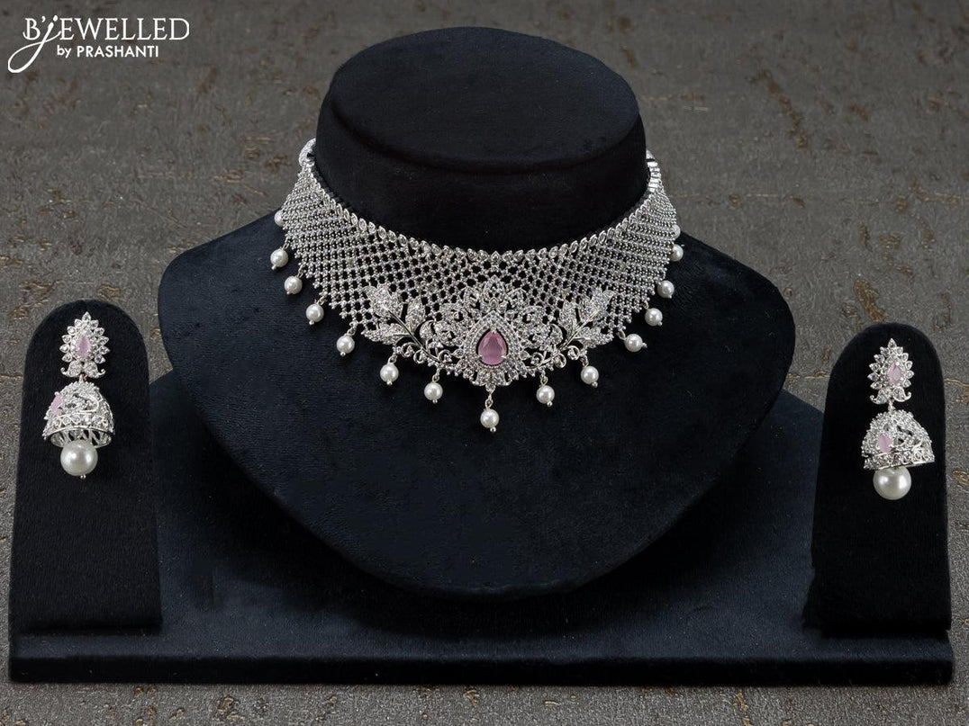 Zircon choker ruby and cz stones with pearl hangings - {{ collection.title }} by Prashanti Sarees