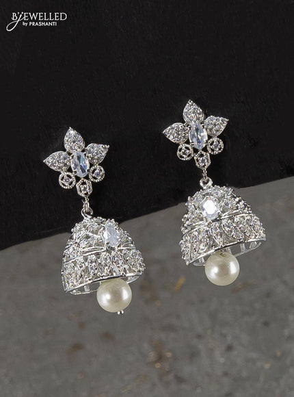 Zircon choker floral design ruby and cz stones with pearl hangings - {{ collection.title }} by Prashanti Sarees