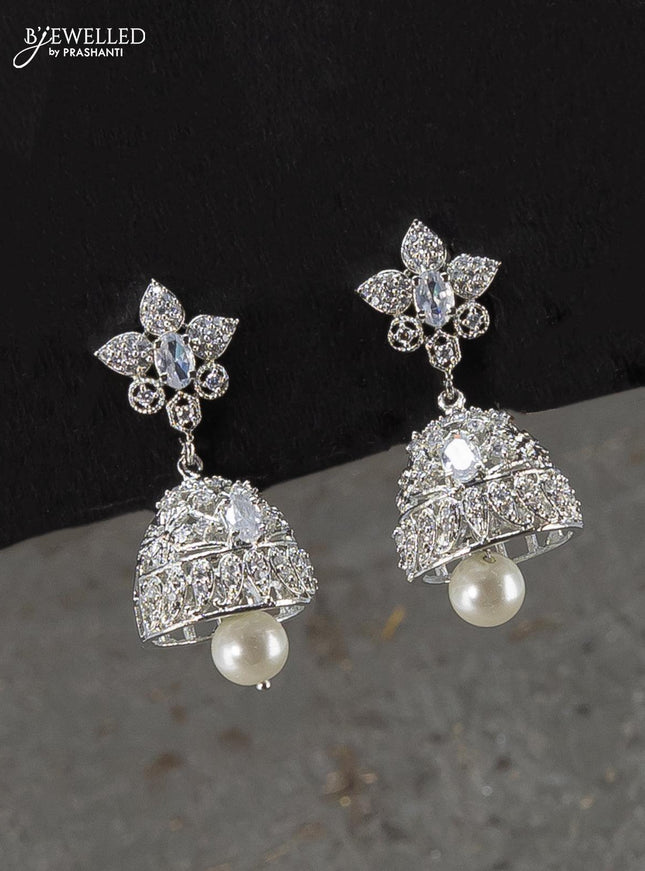 Zircon choker floral design ruby and cz stones with pearl hangings - {{ collection.title }} by Prashanti Sarees