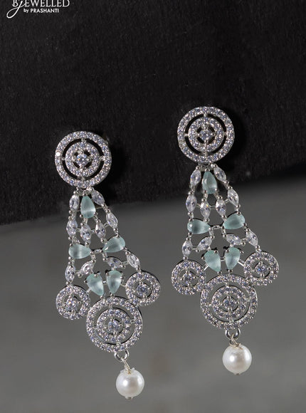 Zircon choker floral design emerald and cz stones with pearl hangings - {{ collection.title }} by Prashanti Sarees