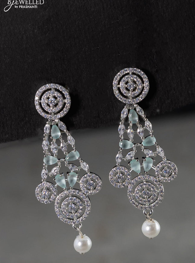 Zircon choker floral design emerald and cz stones with pearl hangings - {{ collection.title }} by Prashanti Sarees