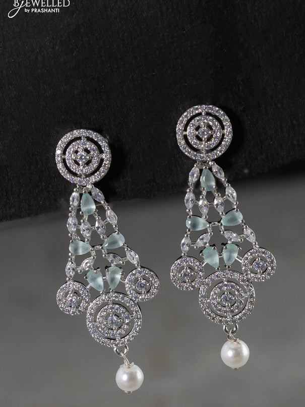 Zircon choker floral design emerald and cz stones with pearl hangings - {{ collection.title }} by Prashanti Sarees