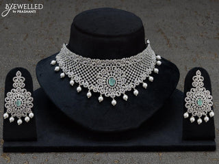 Zircon choker mint green and cz stones with pearl hangings