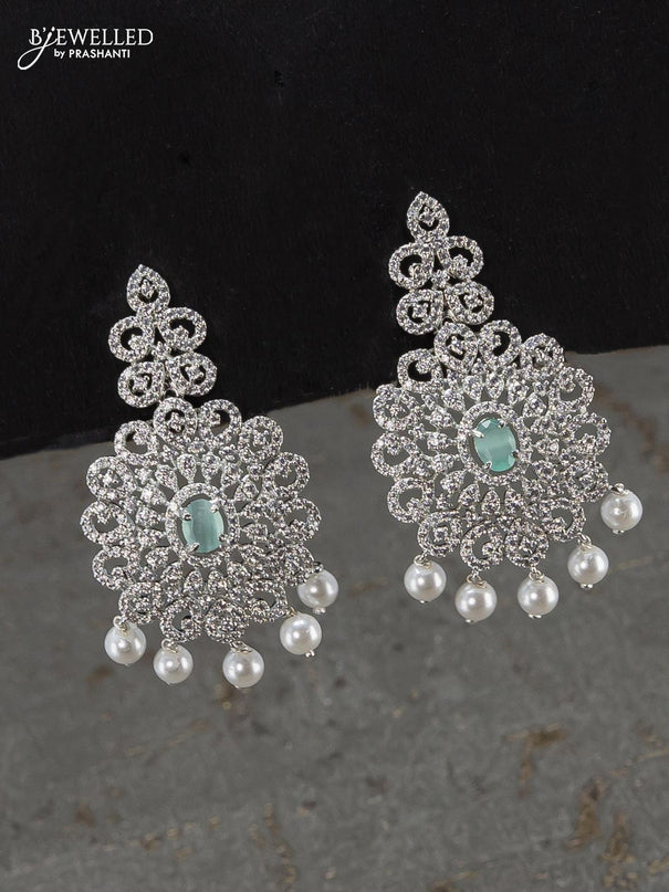 Zircon choker emerald and cz stones with pearl hangings in gold finish - {{ collection.title }} by Prashanti Sarees