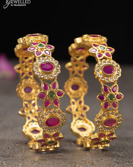 Antique bangles floral design with kemp and cz stones - {{ collection.title }} by Prashanti Sarees