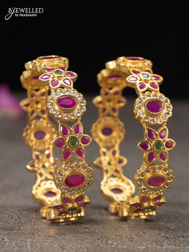 Antique bangles floral design with kemp and cz stones - {{ collection.title }} by Prashanti Sarees
