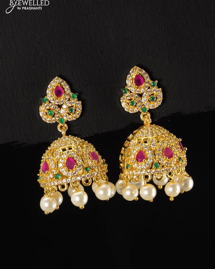 Antique jhumka kemp and cz stone with pearl hangings - {{ collection.title }} by Prashanti Sarees