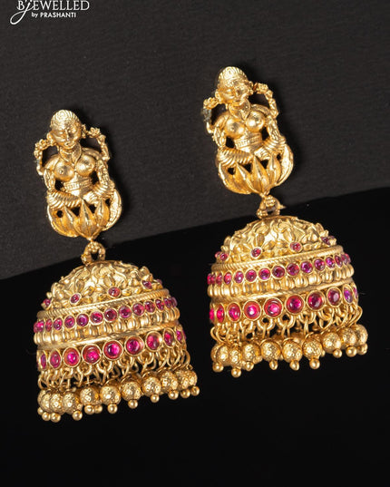 Antique jhumka lakshmi design with kemp stone and golden beads hangings - {{ collection.title }} by Prashanti Sarees