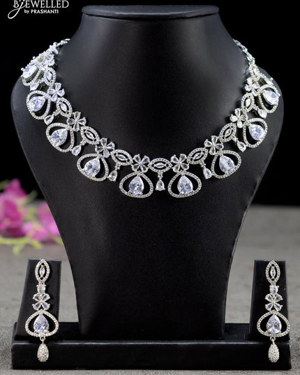 Zircon necklace floral design with cz stones - {{ collection.title }} by Prashanti Sarees