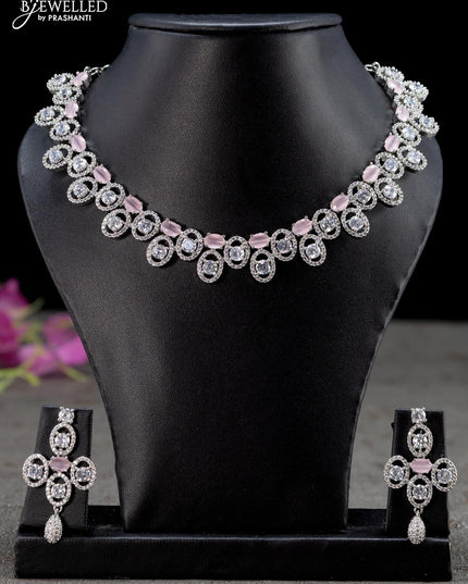Zircon necklace with baby pink and cz stones - {{ collection.title }} by Prashanti Sarees