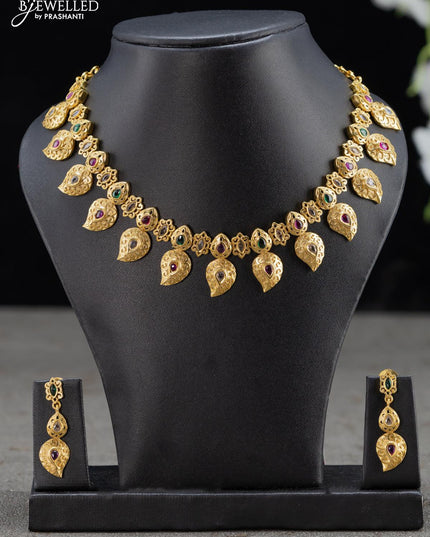 Antique necklace manga pattern with kemp and cz stones - {{ collection.title }} by Prashanti Sarees