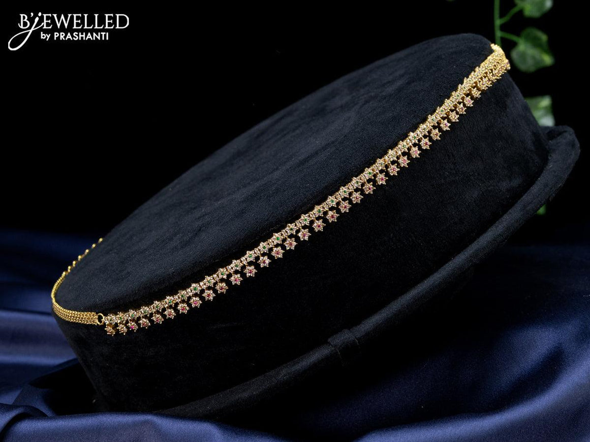 Antique hip chain floral design with kemp and cz stones - {{ collection.title }} by Prashanti Sarees