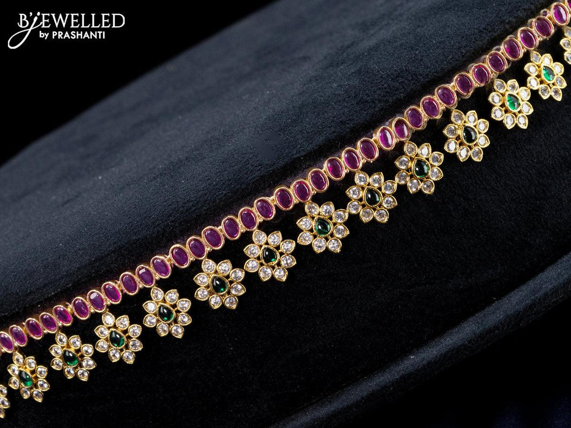 Antique hip chain floral design with kemp and cz stones - {{ collection.title }} by Prashanti Sarees