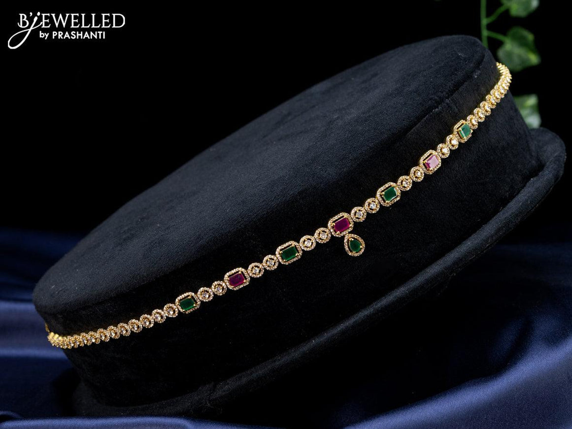 Antique hip chain with kemp and cz stones - {{ collection.title }} by Prashanti Sarees