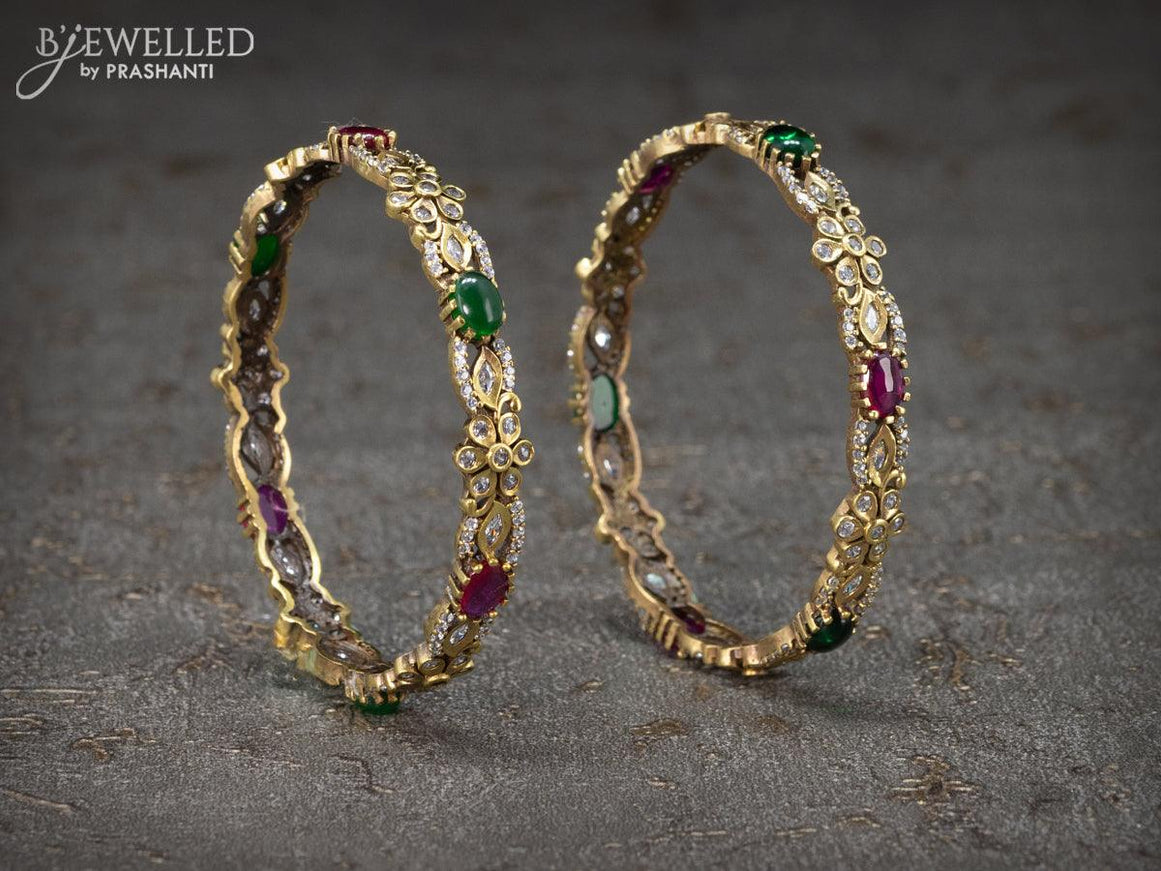 Victorian bangles floral design with kemp & cz stone - {{ collection.title }} by Prashanti Sarees